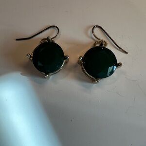 Chrysoprase Quartz Pierced Drop Earrings Faceted Green Stone w/Gold Tone Setting